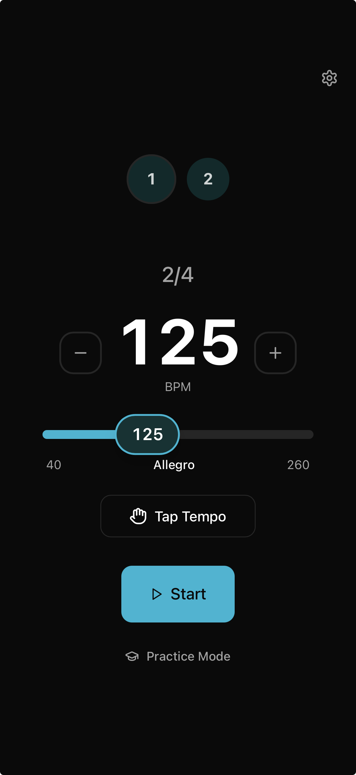Metro main interface showing tempo control and visual metronome